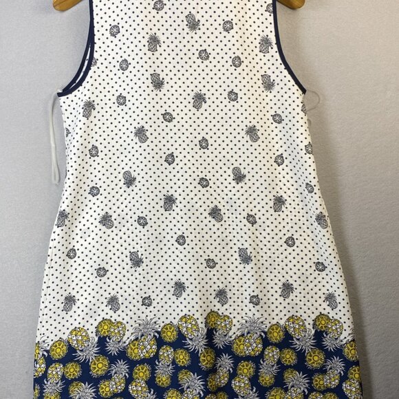 Naif Mini Shift Dress Women's Medium Pineapple Print Pullover White Blue Classy - Picture 7 of 9